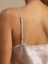[Rosa Corazón Geo] SilkSilky-ES Spaghetti Strap V Neck Conjunto de tirantes 006
