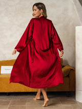 [Vino] SilkSilky-ES Long Sleeve V Neck Conjunto de camisón y bata 003
