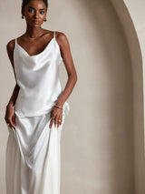 [Blanco] SilkSilky-ES Spaghetti Strap Cowl Neck Top de tirantes 003