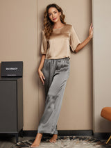 [Multi] SilkSilky-ES Half Sleeve Round Neck Pijamas de mujer 003