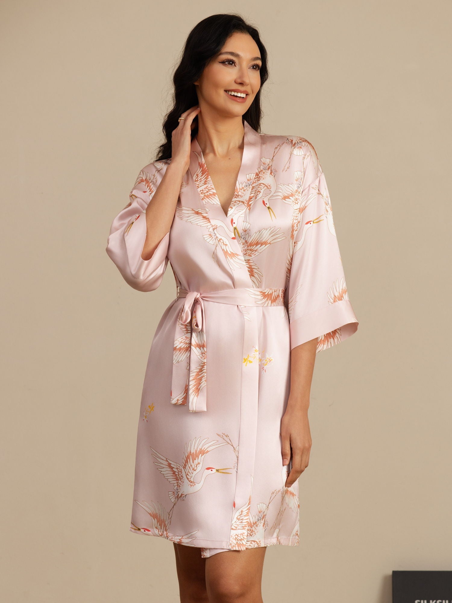 [Rosa] SilkSilky-ES 19Momme Manga francesa Bata de mujer 006