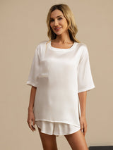 [Blanco] SilkSilky-ES Short Sleeve Round Neck Pijamas de mujer 003