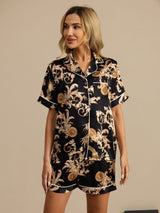 [Dragón Negro] SilkSilky-ES Short Sleeve Lapel Collar Pijamas de mujer 003
