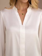 [Blanco] SilkSilky-ES Long Sleeve Blusas 005