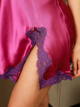 [Rosa Oscuro] SilkSilky-ES Seda Pura Cuello en V Camisón 005,