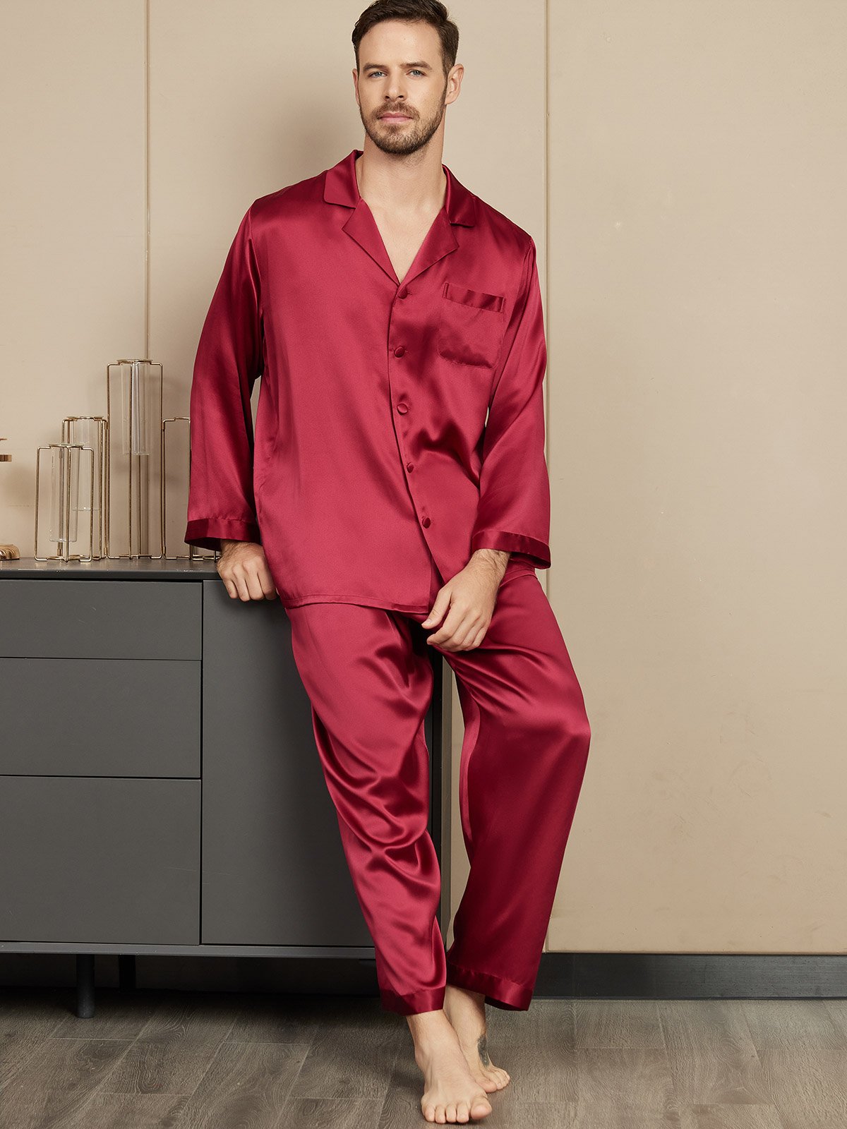 [Vino] SilkSilky-ES Seda Pura Mens Pajamas 005