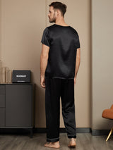 [Negro] SilkSilky-ES Short Sleeve Round Neck Pijamas de hombre 002