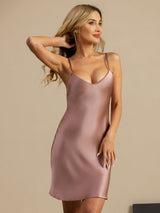 [Malva Pálido] SilkSilky-ES Spaghetti Strap V Neck Camisón 001