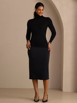 [Negro] SilkSilky-ES Long Sleeve Turtle Neck Camisetas de Mujer 007