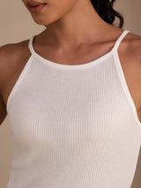 [Blanco] SilkSilky-ES Sleeveless Crew Neck Top de tirantes 005