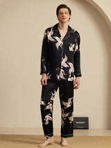 [Negro] SilkSilky-ES Long Sleeve Notch Collar Pijamas de hombre 001