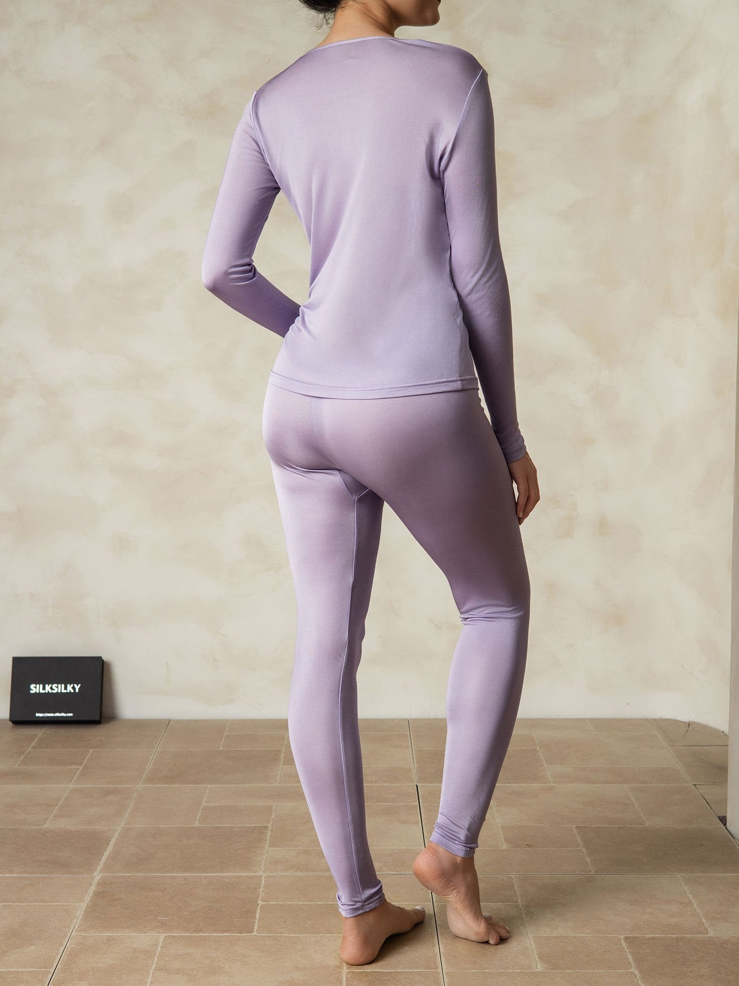 [Púrpura] SilkSilky-ES Manga larga Cuello Redondo Ropa Interior Larga Mujer 002