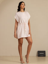 [Rosa] SilkSilky-ES 18Momme Manga Casquillo Cuello Henley Vestido 006