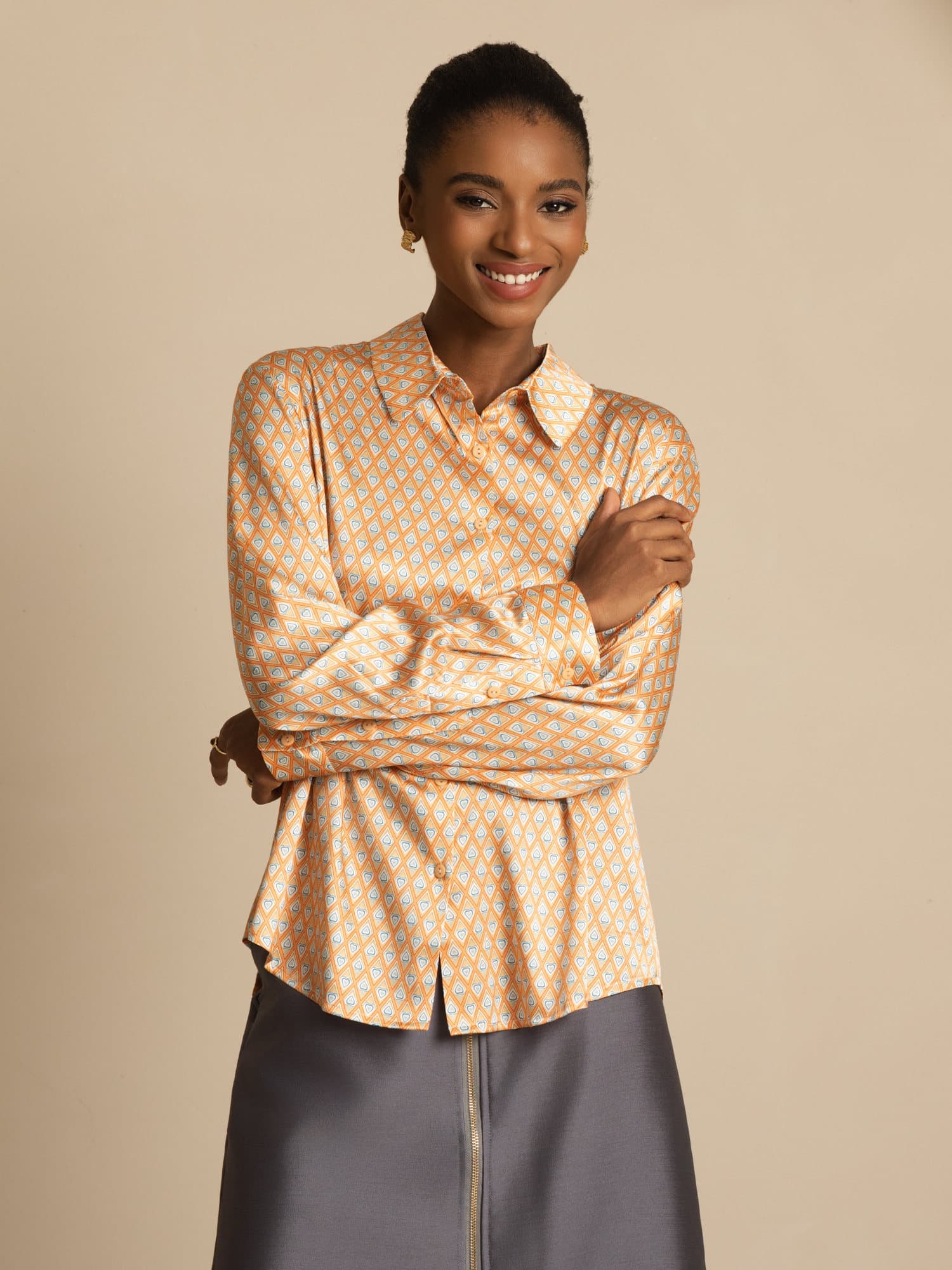 [Floral] SilkSilky-ES Seda Manga larga Cuello Camisero Blusas de Mujer 005