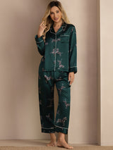 [Cebra Esmeralda] SilkSilky-ES Long Sleeve Lapel Collar Pijamas de mujer 006