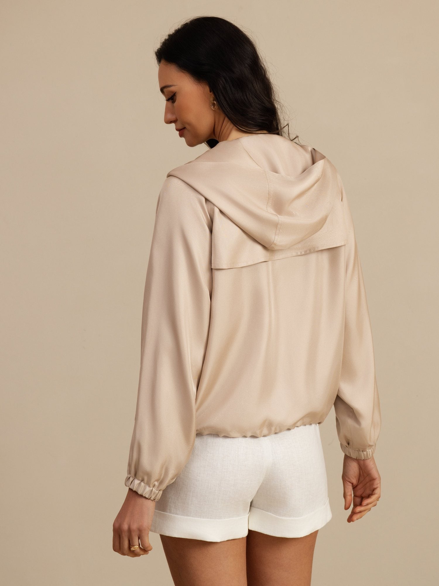 [MarrónClaro] SilkSilky-ES Manga larga Cuello Alto Chaqueta de mujer 002