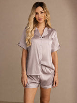 [Gris Sombra] SilkSilky-ES Short Sleeve Lapel Collar Pijamas de mujer 003
