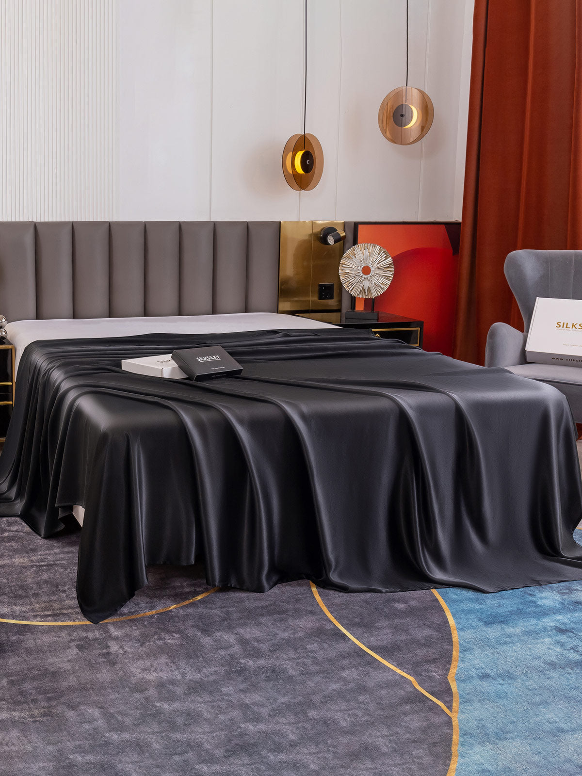 [Negro] SilkSilky-ES 19Momme Seda Pura Sheet 003