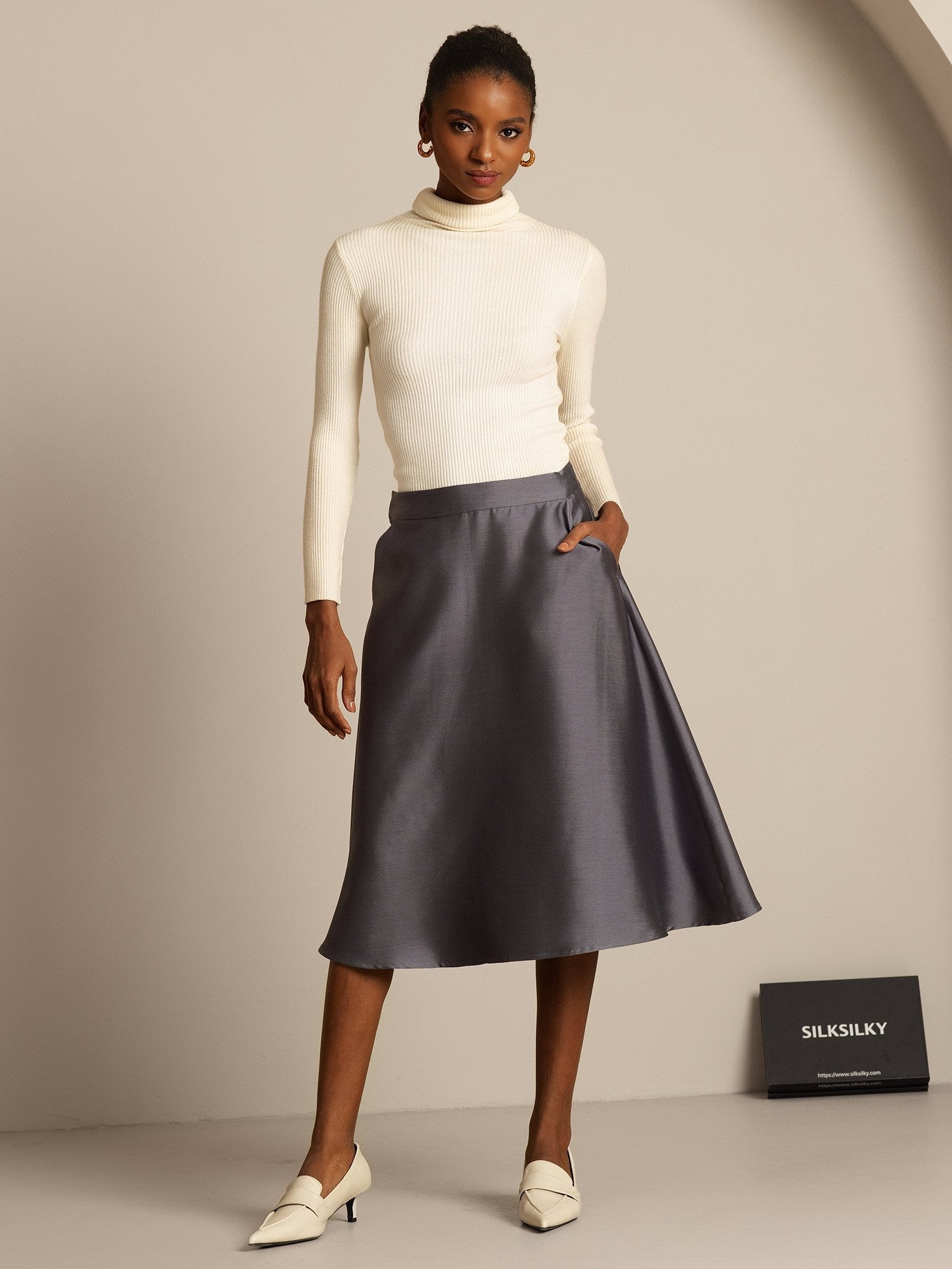 [Gris] SilkSilky-ES 32Momme Silk-Wool Blend Skirt 006,