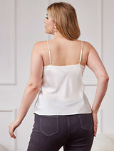 [Blanco] SilkSilky-ES Spalline Sottili Cuello en V Top de tirantes talla grande 002