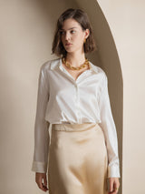 [Blanco] SilkSilky-ES Long Sleeve Lapel Collar Blusas de Mujer 001
