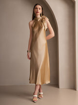 [Champán] SilkSilky-ES Sleeveless Halter Vestido 006
