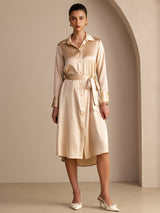 [Champán] SilkSilky-ES Long Sleeve Lapel Collar Vestido 001