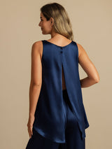 [Azul Oscuro] SilkSilky-ES Sleeveless Scoop Neck Top de tirantes 001