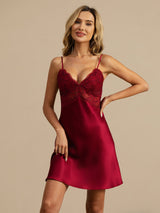 [Vino] SilkSilky-ES Spaghetti Strap Deep V Neck Camisón 007