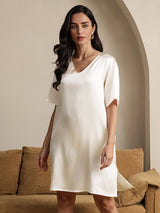 [Beige] SilkSilky-ES Half Sleeve V Neck Camisón 004