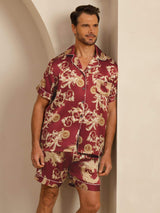 [Dragón Vino] SilkSilky-ES Short Sleeve Cuello de Muesca Pijamas de hombre 001