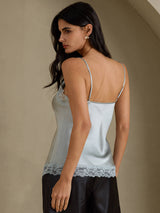 [Azul Grisáceo] SilkSilky-ES V Neck Top de tirantes 002