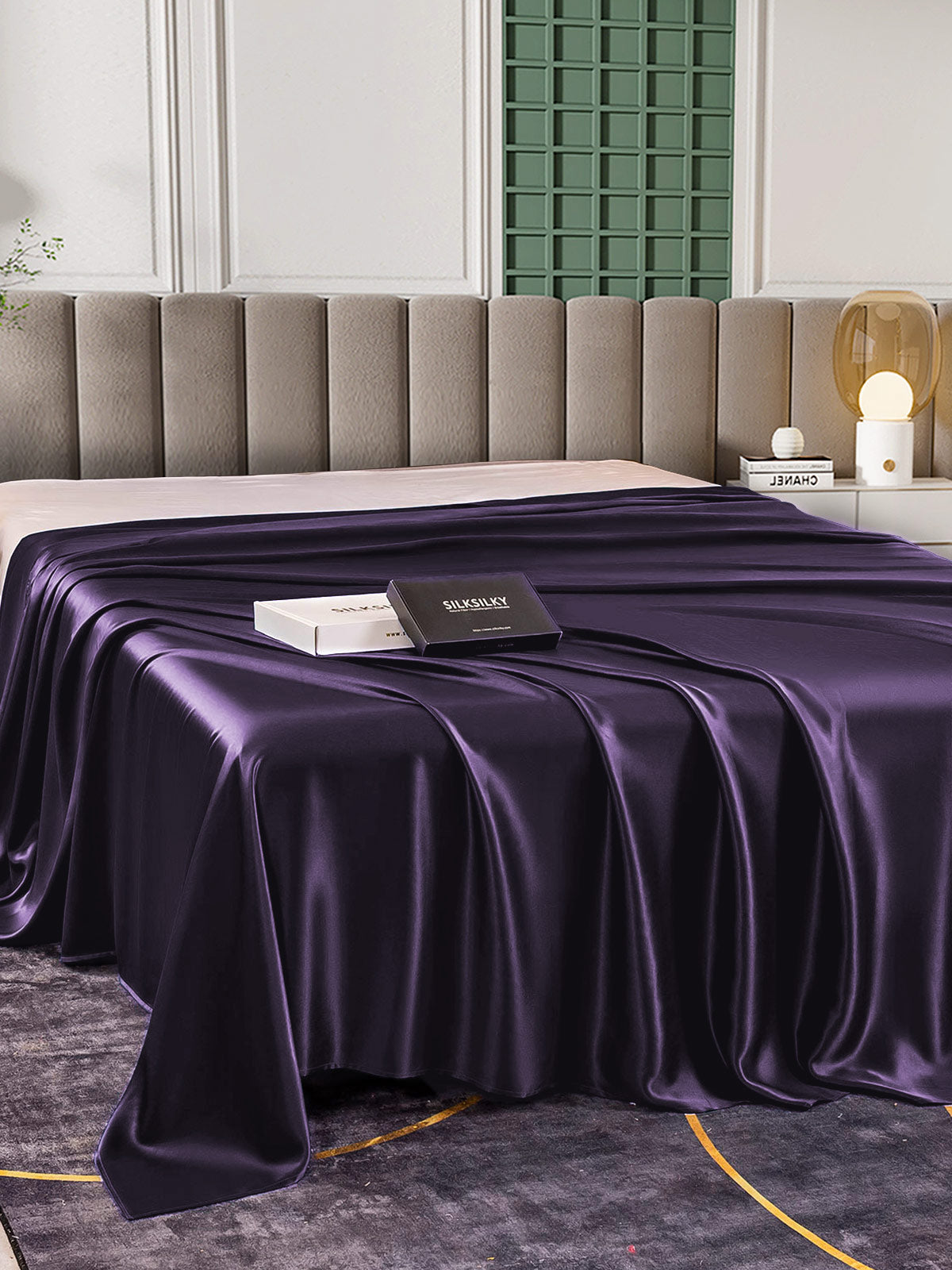 [Morado Oscuro] SilkSilky-ES 22Momme Seda Pura Sheet 003,