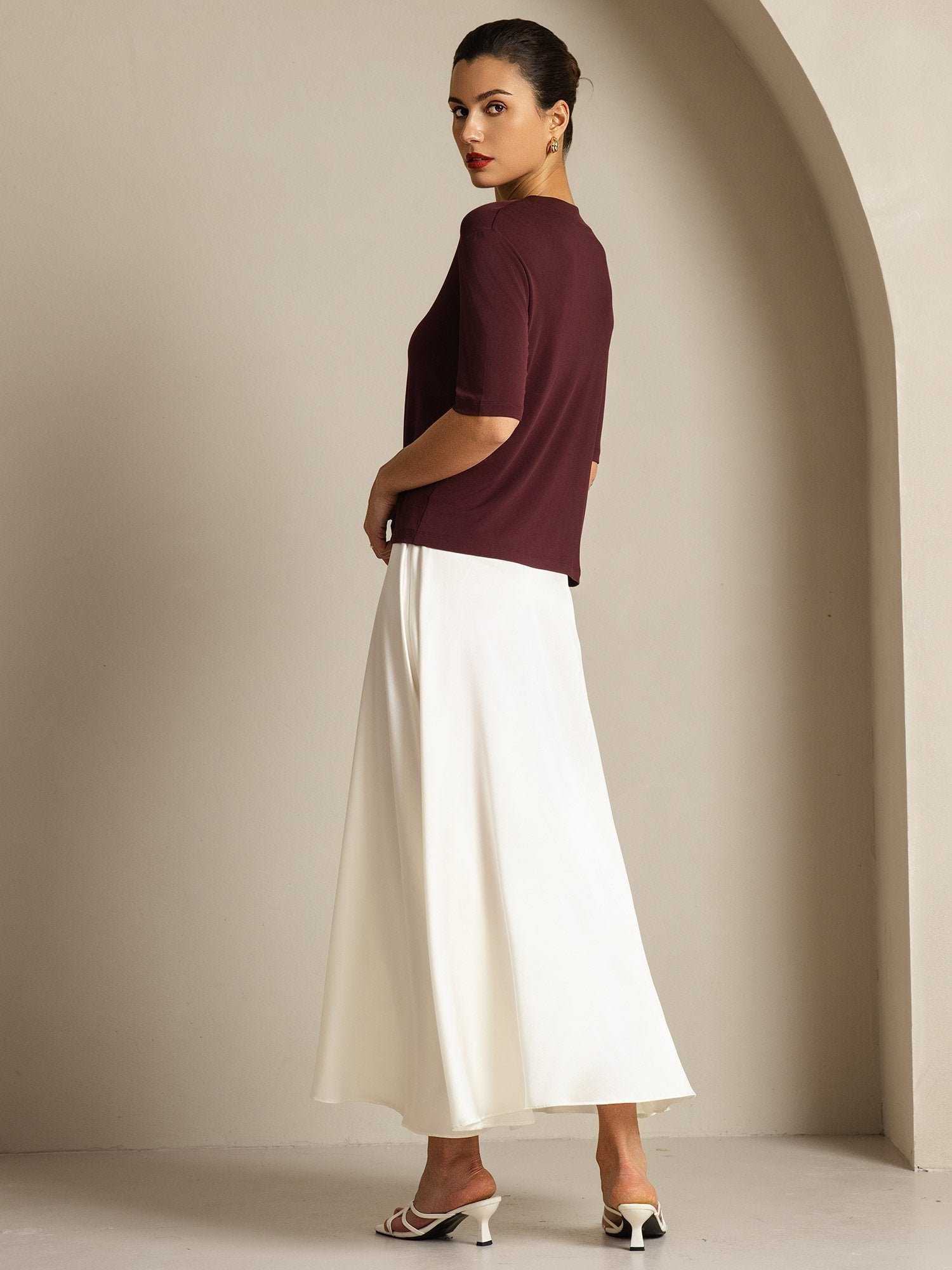 [Vino Windsor] SilkSilky-ES Seda Pura Womens T-Shirt 008