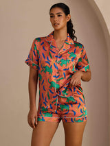 [Elefante Arcilla] SilkSilky-ES Short Sleeve Lapel Collar Pijamas de mujer 003