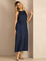 [Azul Oscuro] SilkSilky-ES Sleeveless Crew Neck Vestido 004