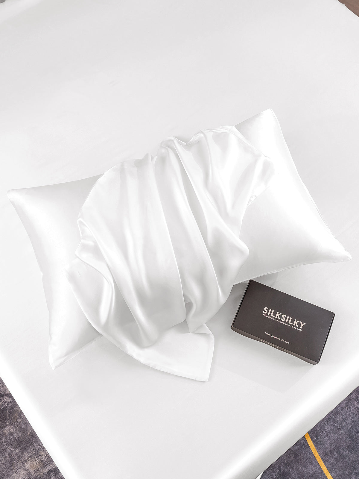 SilkSilky ES 30Momme Seda Pura Pillowcase Blanco 004