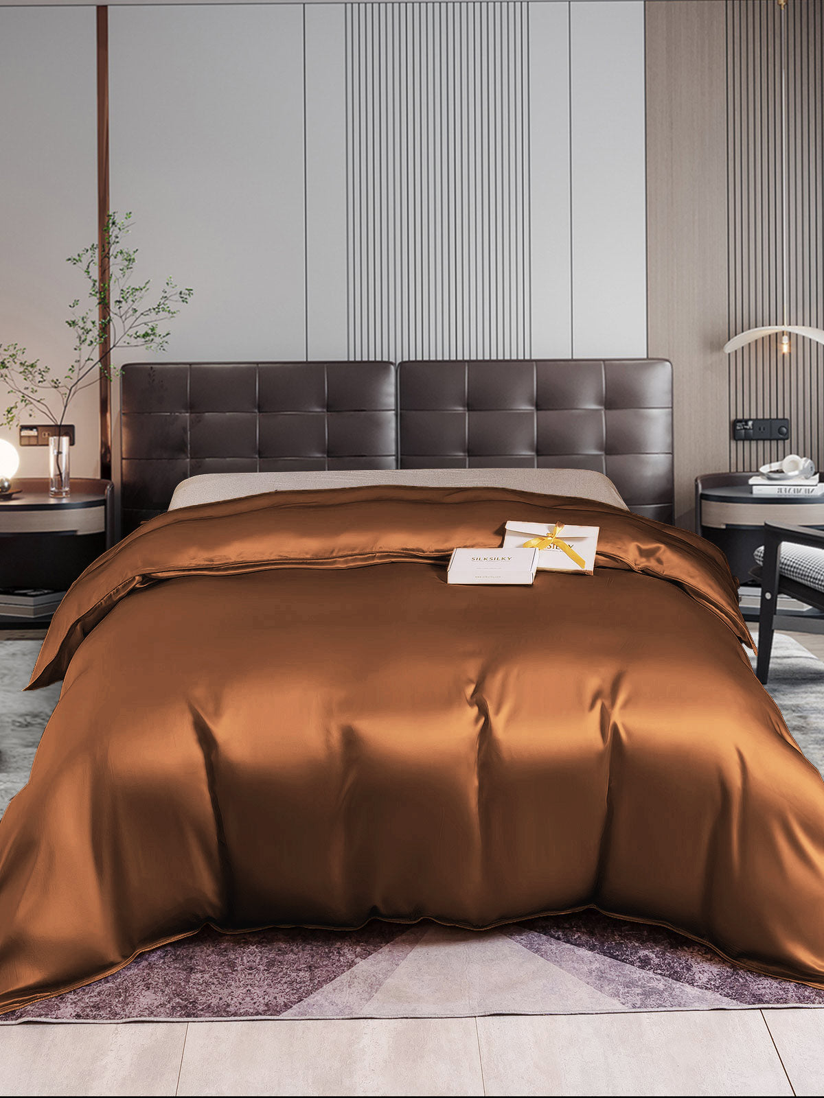 SilkSilky ES 22Momme Seda Pura Duvet Cover Café 001