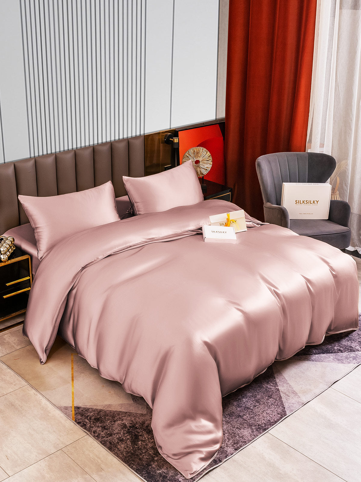 [Malva Pálido] SilkSilky-ES 22Momme Seda Pura Bedding Set 002