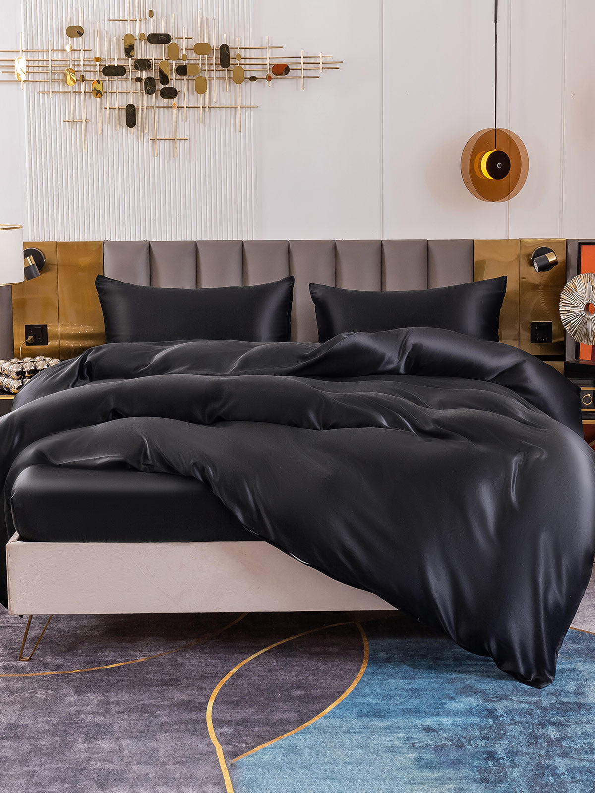 [Negro] SilkSilky-ES 19Momme Seda Pura Bedding Set 005