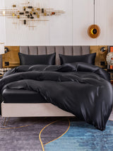 [Negro] SilkSilky-ES 19Momme Seda Pura Bedding Set 005