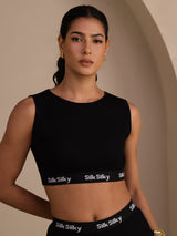 [Negro] SilkSilky-ES Sleeveless Crew Neck Top de tirantes 001