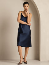 [Azul Oscuro] SilkSilky-ES Spaghetti Strap Cuello en U Vestido 004
