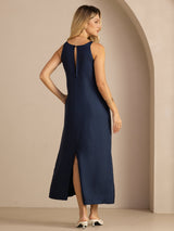 [Azul Oscuro] SilkSilky-ES Sleeveless Crew Neck Vestido 002