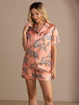 [Gato Rosa] SilkSilky-ES Short Sleeve Lapel Collar Pijamas de mujer 005