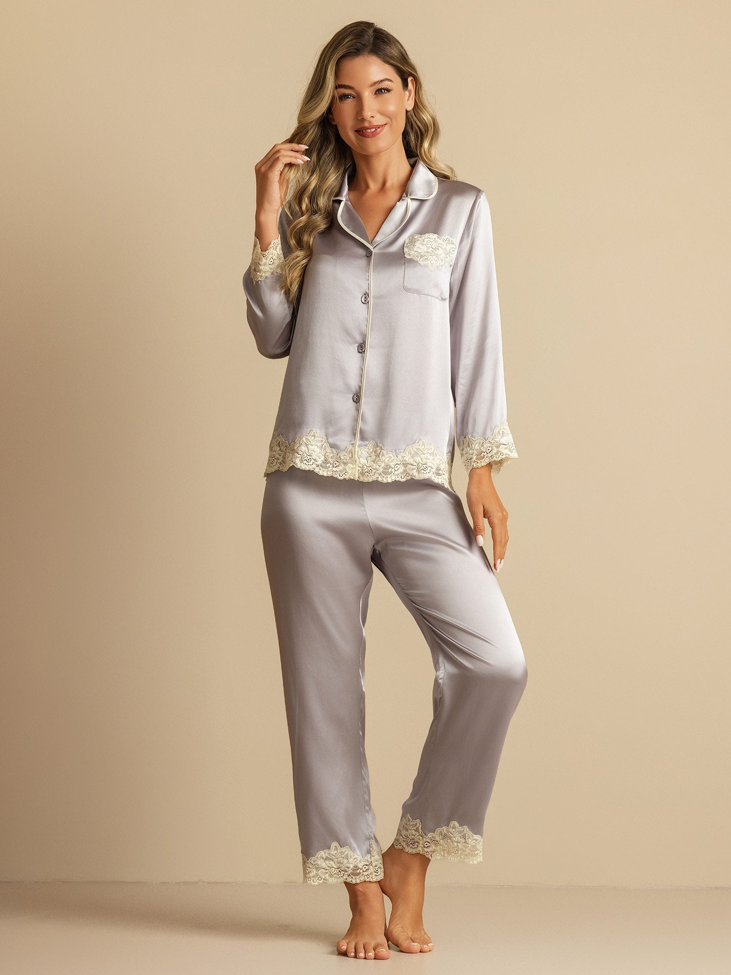 [Lavanda] SilkSilky-ES Seda Pura Womens Pajamas 003