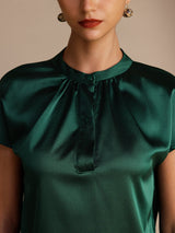 [Verde Oscuro] SilkSilky-ES Short Sleeve Blouse 004