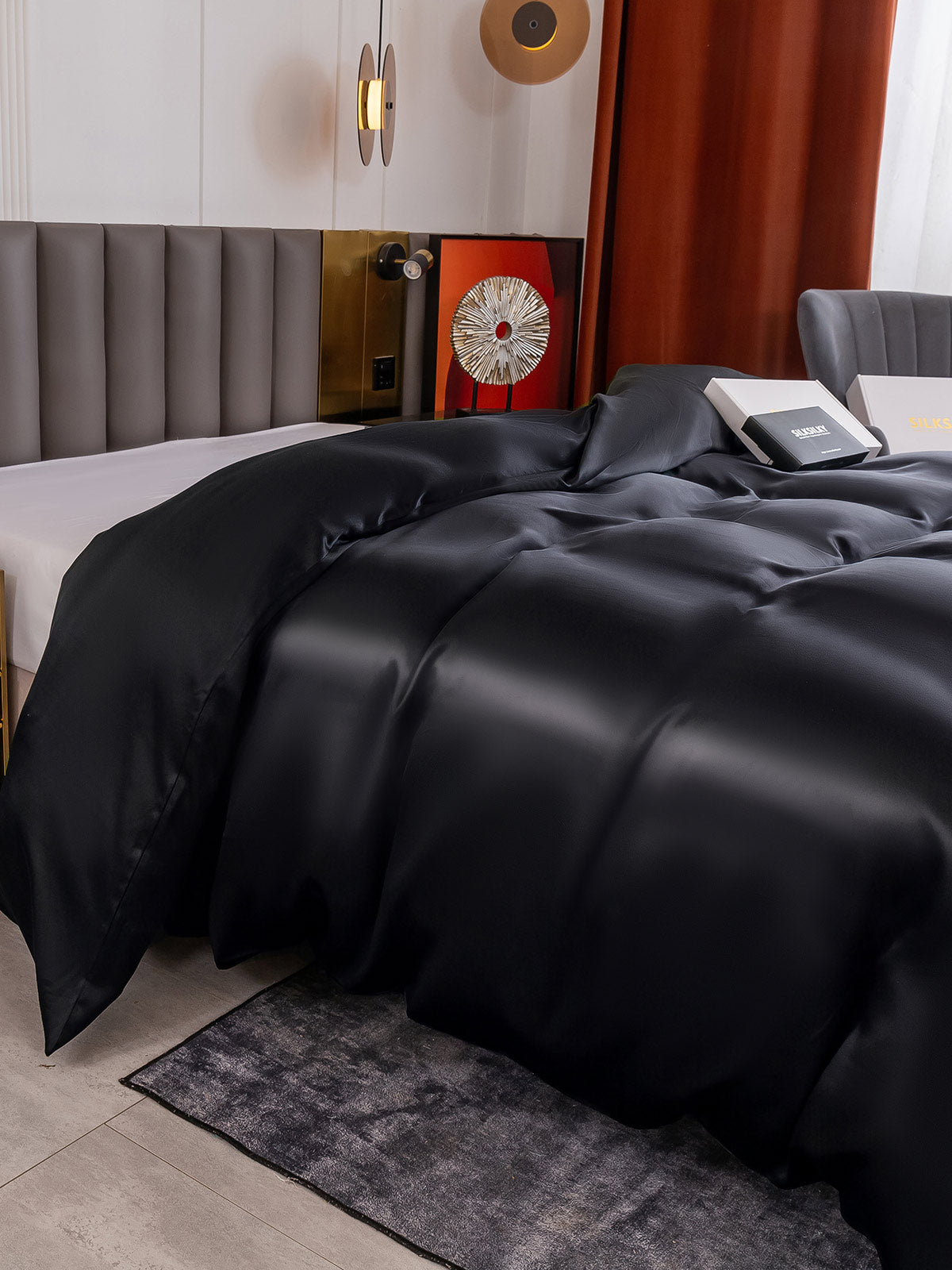 SilkSilky ES 19Momme Seda Pura Duvet Cover Negro 002