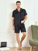 [Negro] SilkSilky-ES Short Sleeve Lapel Collar Pijamas de hombre 005