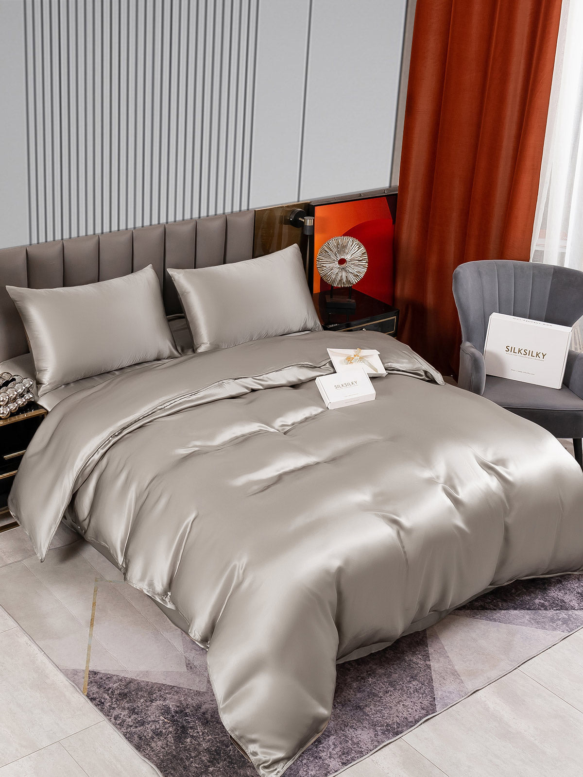 [Gris] SilkSilky-ES 22Momme Seda Pura Bedding Set 002